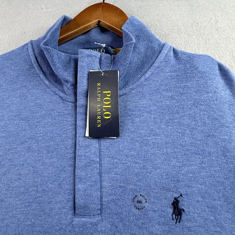 Polo Ralph Lauren Mens XXL Quarter Zip Pullover Sweater Blue Heather Classic